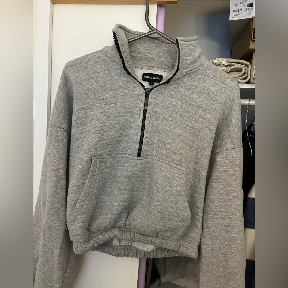 pretty little thing cropped quarter zip sweater